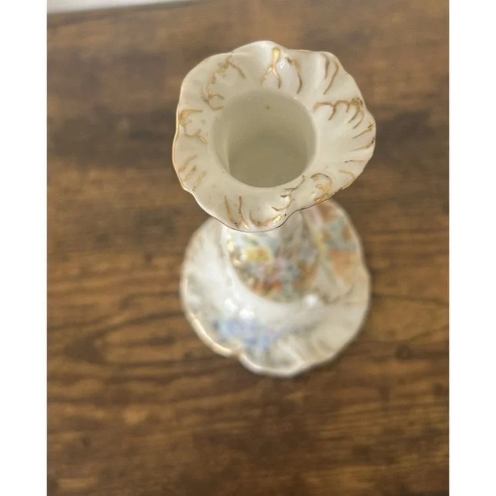 Antique French Porcelain‎ Hand Painted Candlestick Holder Circa 1900 Floral
